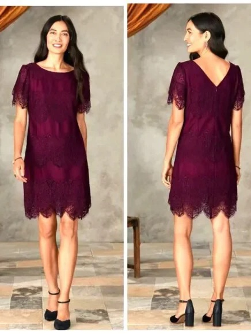 Sundance Northern Sky Lace Short Sleeve Maroon Burgundy Scallop